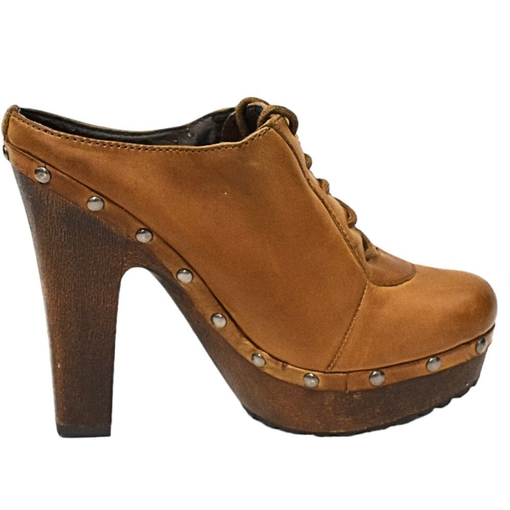 Women's Tan Suede Platform Clog Heels